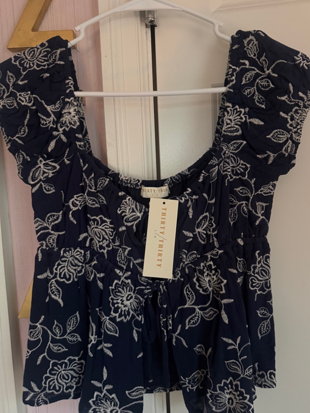 Navy tie front top